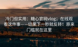 冷门但实用：糖心官网vlog；在线观看这件事——结果下一秒就反转！原来门槛就在这里